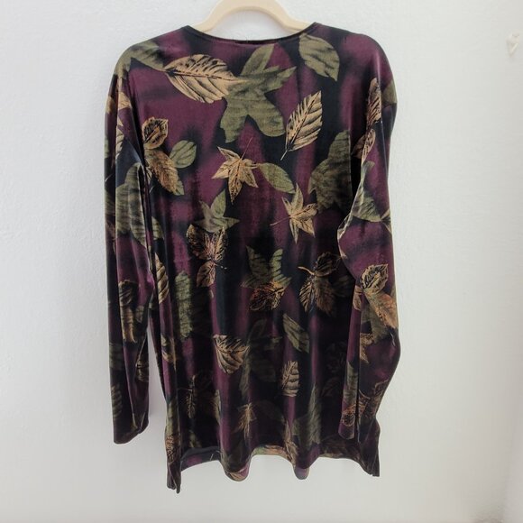 VTG Impressions Top Women's L Purple Eggplant Green Leaves Tunic Long Sleeve - Picture 2 of 13